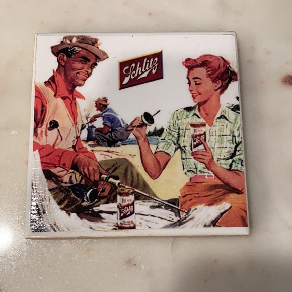 Cheers to Nostalgia: Handmade Ceramic Coasters - 4 Vintage Beer Advertisements - Picture 5 of 7